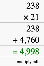 How to calculate 238 times 21 using long multiplication
