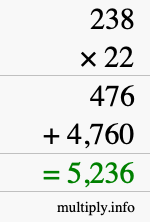 How to calculate 238 times 22 using long multiplication