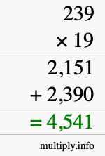How to calculate 239 times 19 using long multiplication