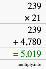 How to calculate 239 times 21 using long multiplication