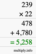 How to calculate 239 times 22 using long multiplication