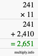 How to calculate 241 times 11 using long multiplication How to calculate 241 times 11 using long multiplication