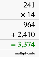 How to calculate 241 times 14 using long multiplication How to calculate 241 times 14 using long multiplication