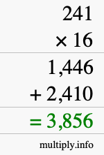 How to calculate 241 times 16 using long multiplication How to calculate 241 times 16 using long multiplication