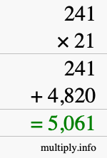 How to calculate 241 times 21 using long multiplication
