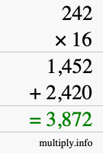 How to calculate 242 times 16 using long multiplication