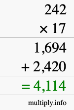 How to calculate 242 times 17 using long multiplication How to calculate 242 times 17 using long multiplication