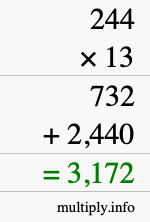 How to calculate 244 times 13 using long multiplication How to calculate 244 times 13 using long multiplication