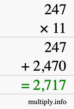 How to calculate 247 times 11 using long multiplication