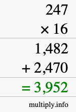 How to calculate 247 times 16 using long multiplication How to calculate 247 times 16 using long multiplication