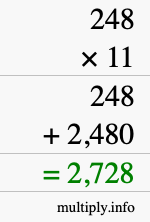 How to calculate 248 times 11 using long multiplication