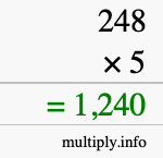 How to calculate 248 times 5 using long multiplication How to calculate 248 times 5 using long multiplication