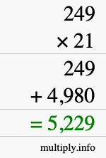 How to calculate 249 times 21 using long multiplication