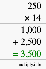 How to calculate 250 times 14 using long multiplication How to calculate 250 times 14 using long multiplication