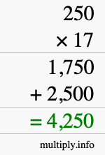 How to calculate 250 times 17 using long multiplication How to calculate 250 times 17 using long multiplication