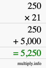 How to calculate 250 times 21 using long multiplication How to calculate 250 times 21 using long multiplication