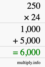 How to calculate 250 times 24 using long multiplication How to calculate 250 times 24 using long multiplication