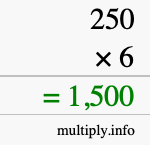 How to calculate 250 times 6 using long multiplication