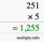 How to calculate 251 times 5 using long multiplication How to calculate 251 times 5 using long multiplication