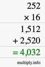 How to calculate 252 times 16 using long multiplication How to calculate 252 times 16 using long multiplication