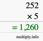 How to calculate 252 times 5 using long multiplication How to calculate 252 times 5 using long multiplication