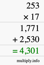 How to calculate 253 times 17 using long multiplication How to calculate 253 times 17 using long multiplication