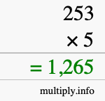 How to calculate 253 times 5 using long multiplication How to calculate 253 times 5 using long multiplication