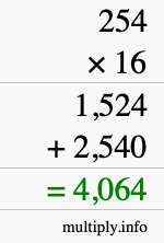 How to calculate 254 times 16 using long multiplication How to calculate 254 times 16 using long multiplication