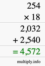 How to calculate 254 times 18 using long multiplication