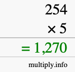 How to calculate 254 times 5 using long multiplication How to calculate 254 times 5 using long multiplication