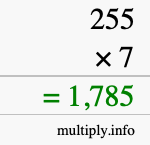 How to calculate 255 times 7 using long multiplication How to calculate 255 times 7 using long multiplication