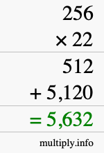 How to calculate 256 times 22 using long multiplication How to calculate 256 times 22 using long multiplication