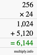 How to calculate 256 times 24 using long multiplication How to calculate 256 times 24 using long multiplication