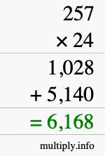 How to calculate 257 times 24 using long multiplication How to calculate 257 times 24 using long multiplication