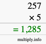 How to calculate 257 times 5 using long multiplication How to calculate 257 times 5 using long multiplication