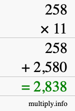 How to calculate 258 times 11 using long multiplication