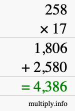 How to calculate 258 times 17 using long multiplication How to calculate 258 times 17 using long multiplication