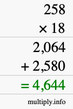 How to calculate 258 times 18 using long multiplication
