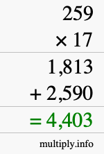 How to calculate 259 times 17 using long multiplication How to calculate 259 times 17 using long multiplication