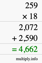 How to calculate 259 times 18 using long multiplication