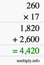How to calculate 260 times 17 using long multiplication How to calculate 260 times 17 using long multiplication