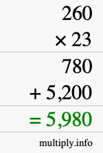 How to calculate 260 times 23 using long multiplication How to calculate 260 times 23 using long multiplication
