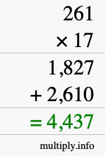 How to calculate 261 times 17 using long multiplication How to calculate 261 times 17 using long multiplication