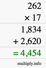 How to calculate 262 times 17 using long multiplication How to calculate 262 times 17 using long multiplication