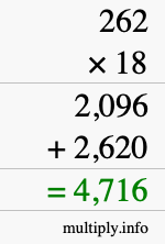 How to calculate 262 times 18 using long multiplication