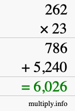 How to calculate 262 times 23 using long multiplication How to calculate 262 times 23 using long multiplication