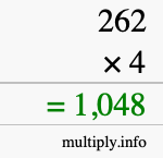 How to calculate 262 times 4 using long multiplication