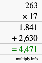 How to calculate 263 times 17 using long multiplication How to calculate 263 times 17 using long multiplication