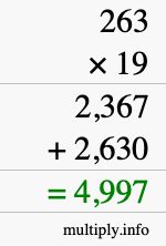 How to calculate 263 times 19 using long multiplication How to calculate 263 times 19 using long multiplication