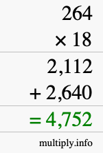 How to calculate 264 times 18 using long multiplication